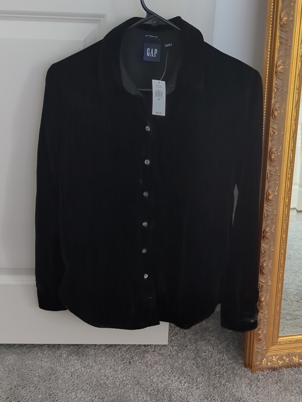 GAP Black Faux Velvet Button-Front Boyfriend Shirt Jacket - XXS- NWT